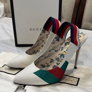 Authentic Gucci Women's White Heels with Sherry Line Accents